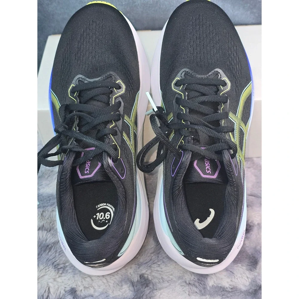 EUC ASICS Gel-Kayano 30 Black Glow Yellow Running Shoes Women 8.5